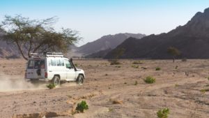 A group of people exploring the desert on a Gazelle Crossover trip